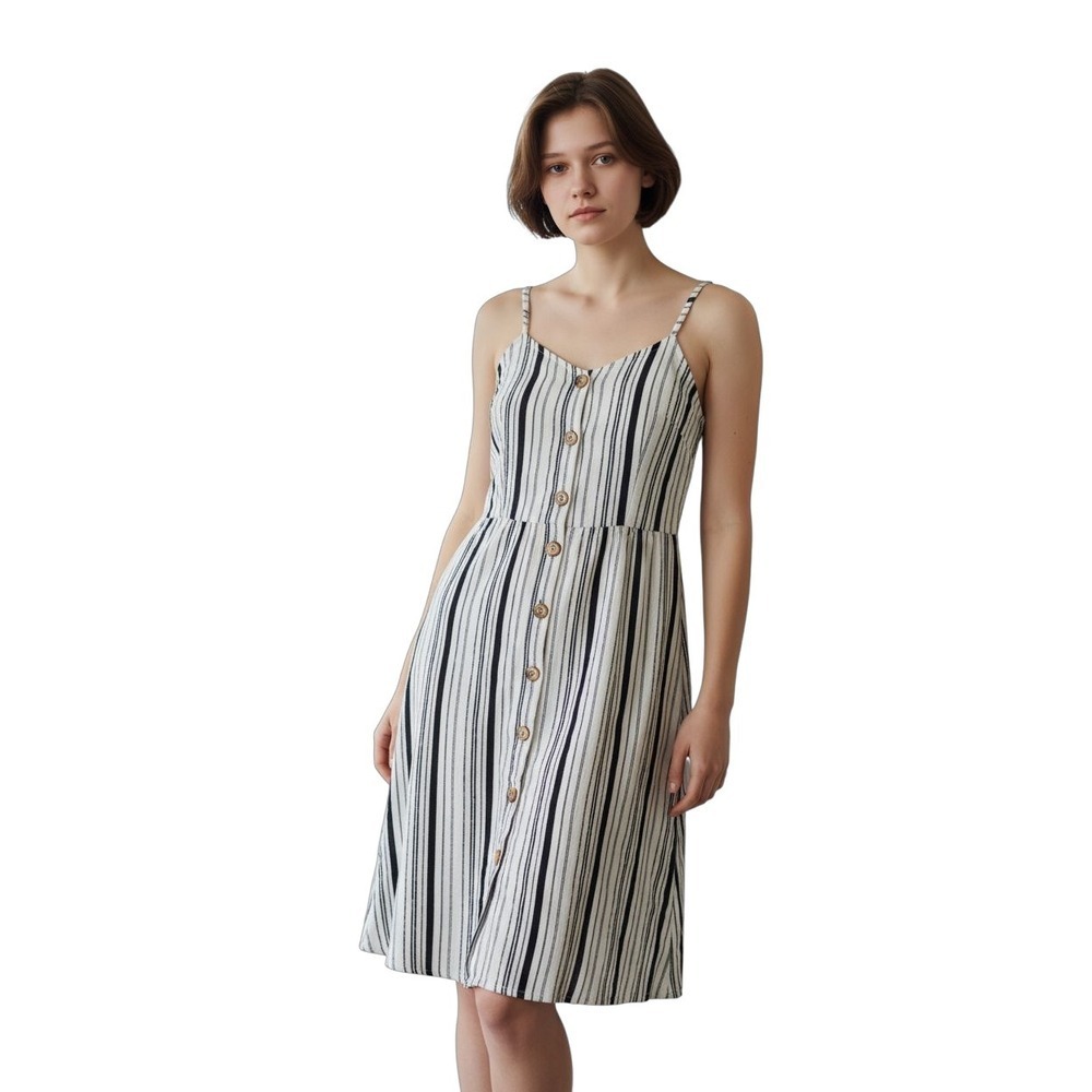 Beauties Striped Summer Midi Dress Black Off White Small Med